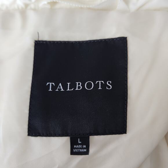 Talbots Puffer Jacket Removable Faux Fur Collar Quilted Zip Cream Size Large 12 - Picture 4 of 11